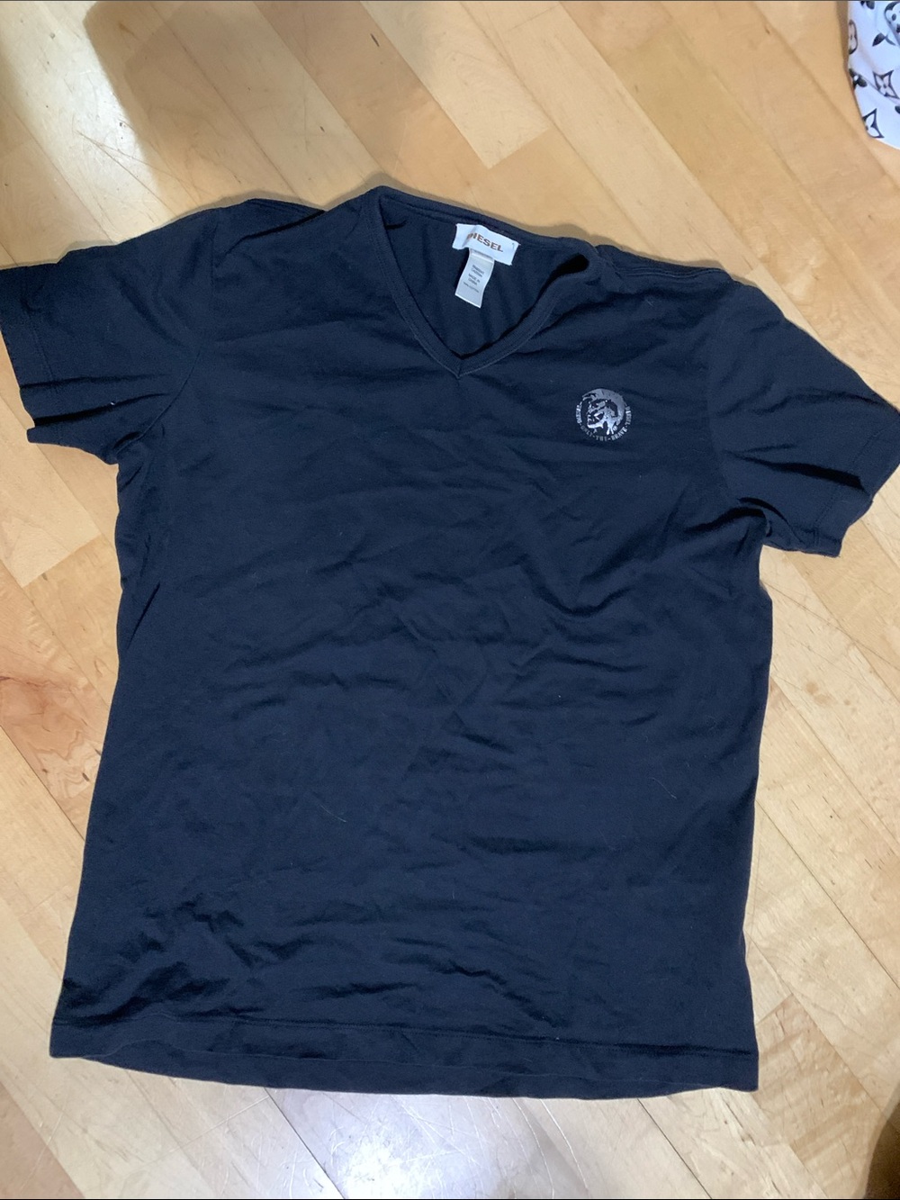 Diesel Black V-Neck Short Sleeve Tee with Small Chest Logo